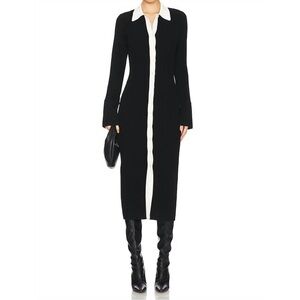 Autumn Cashmere black ribbed sweater midi dress